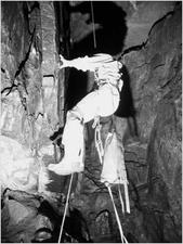 jarvist frost - canon a520 vivitar 283 -se pot black and white blown out arrival - flood gaping gill