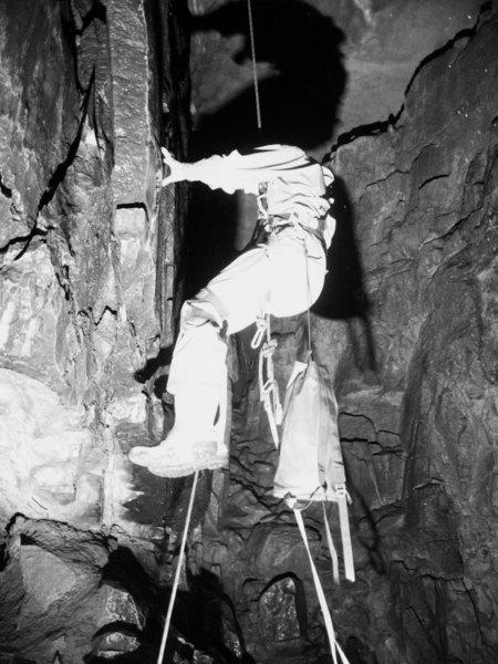 jarvist frost - canon a520 vivitar 283 -se pot black and white blown out arrival - flood gaping gill