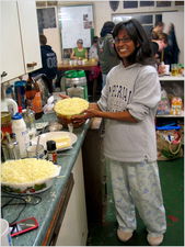 jarvist frost - sam with pies while alex and jana peel bramley apples for the crumble