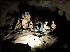 jarvist frost - powershot g5 - Eglwys Faen - group shot in entrance chamber flash