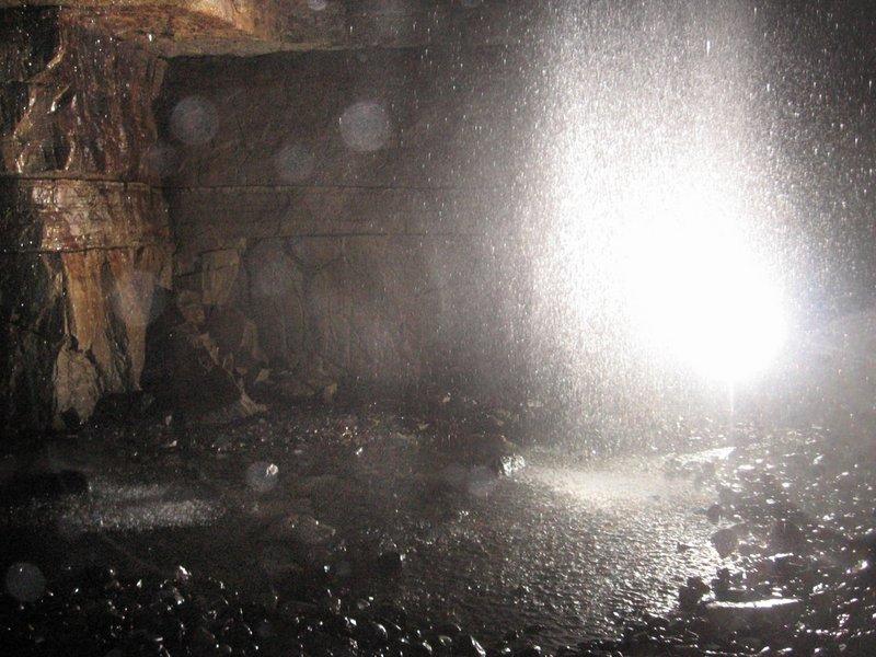 jarvist frost - canon a520 vivitar 283 -gaping gill main chamber - through the waterfall